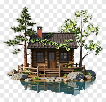 3D Cabin By A Tranquil Lake PNG