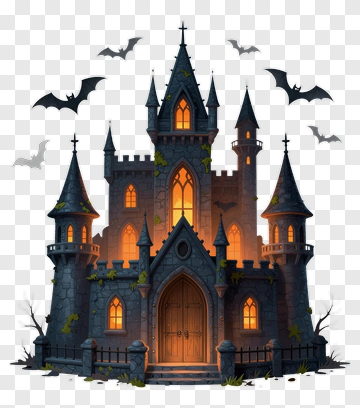 Haunted Castle With Bats PNG
