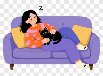 Woman Sleeping On Couch With Cat PNG