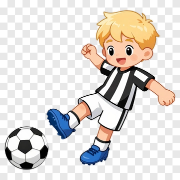 Cartoon Boy Kicking A Soccer Ball PNG