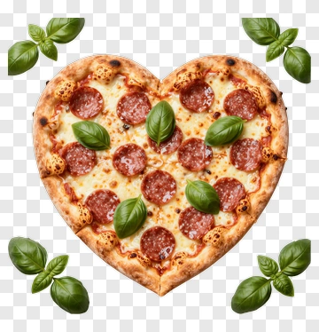 Heart-Shaped Pepperoni Pizza With Basil PNG