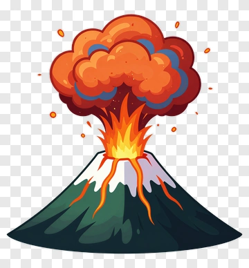 Volcano Erupting With Colorful Lava And Smoke PNG