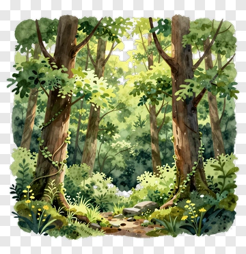 Lush Forest Scene With Greenery And Trees PNG