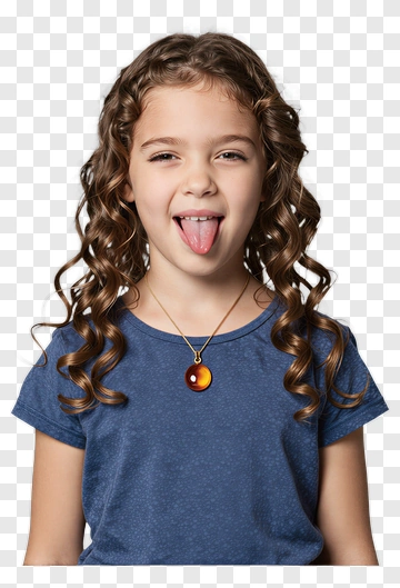Girl Sticking Out Tongue Wearing A Necklace PNG