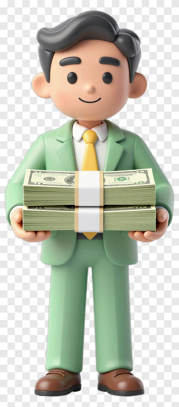 3D Businessman Holding Money Stack PNG