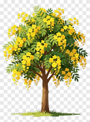 Colorful Tree With Yellow Flowers PNG