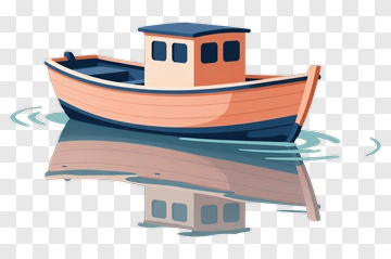 Cartoon Fishing Boat On Water PNG