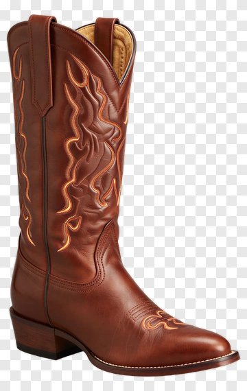 Brown Cowboy Boot With Decorative Stitching PNG