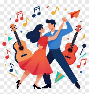 Couple Dancing With Guitars And Musical Notes PNG