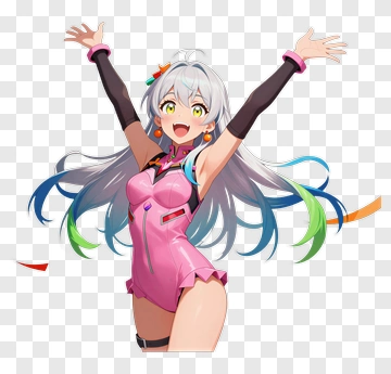 Cheerful Anime Character With Colorful Hair PNG