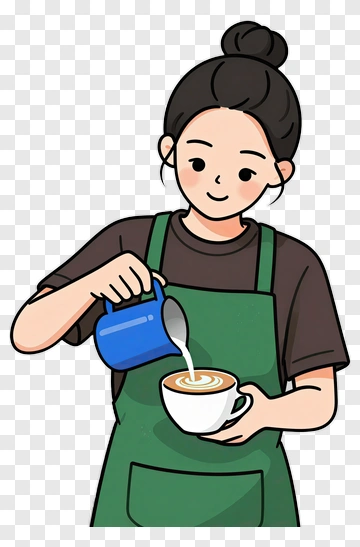 Barista Pouring Milk Into A Coffee Cup PNG
