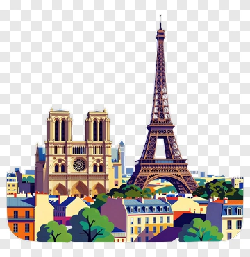 Eiffel Tower And Notre-Dame Cathedral In Paris PNG