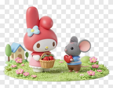 Cute Bunny And Mouse With A Strawberry Basket PNG