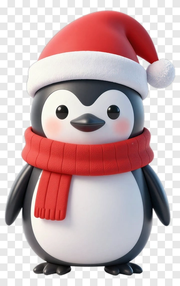 Cartoon Penguin Wearing A Santa Hat And Red Scarf PNG