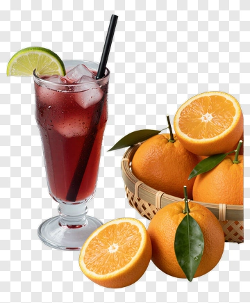 Refreshing Drink And Basket Of Oranges PNG