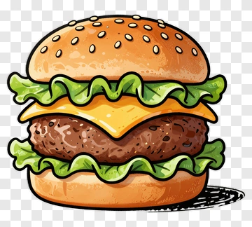 Cartoon Hamburger With Cheese And Lettuce PNG