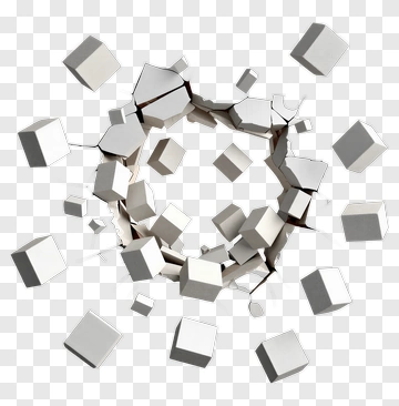 3D Cracked Wall With Flying Cubes PNG