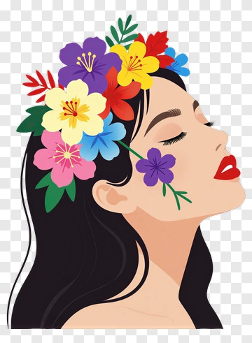 Woman With Colorful Flower Crown PNG