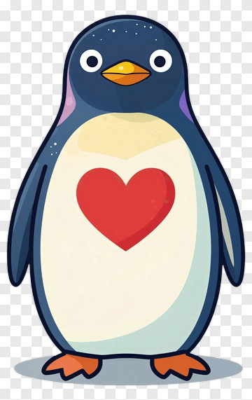 Cartoon Penguin With A Heart PNG