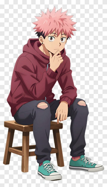 Anime Character Sitting On A Stool PNG