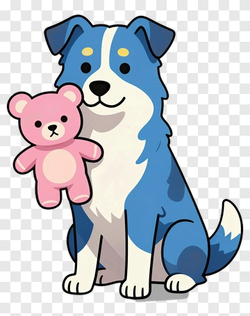 Cartoon Dog Holding A Pink Teddy Bear PNG