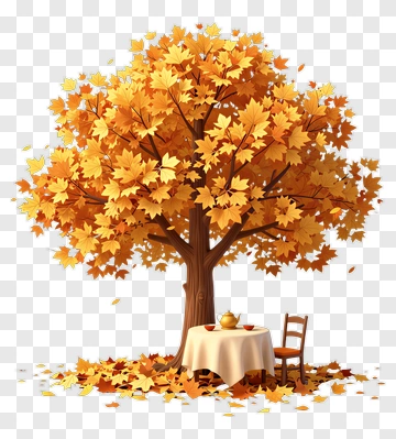 Autumn Tree With Table And Chair PNG