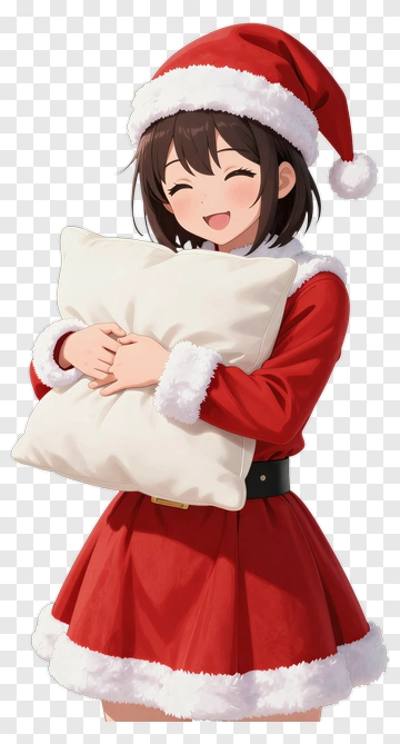 Happy Girl In Santa Costume Holding A Pillow PNG