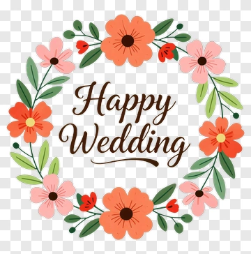 Happy Wedding Floral Wreath PNG