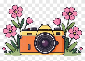 Cartoon Camera Surrounded By Flowers PNG
