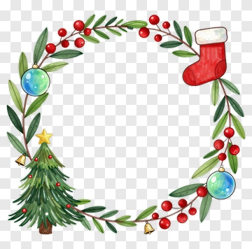 Christmas Wreath With Tree And Ornaments PNG