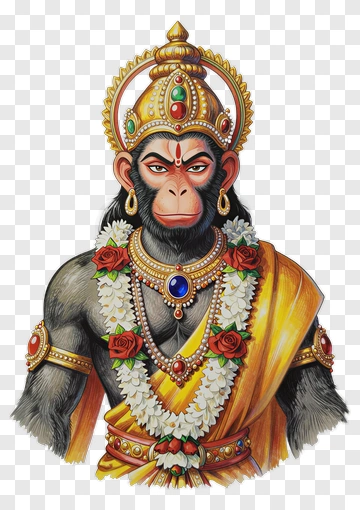 Hanuman With Jewelry And Floral Garlands PNG