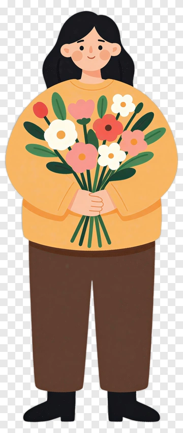 Woman Holding A Bouquet Of Flowers PNG