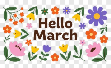 Hello March Floral Design PNG