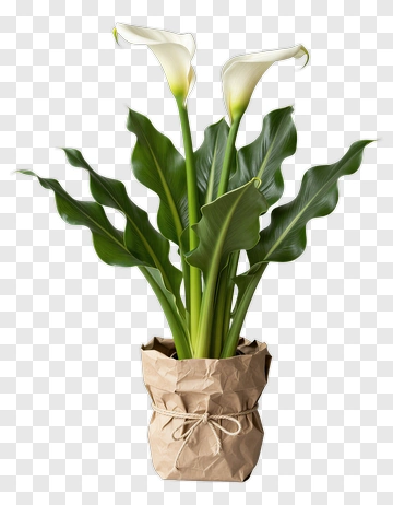 Calla Lily Plant In Brown Paper Pot PNG