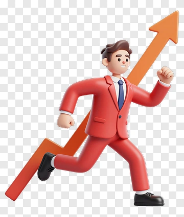 3D Businessman Running Upward With Growth Arrow PNG