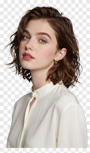 Young Woman With Short Hair In White Blouse PNG