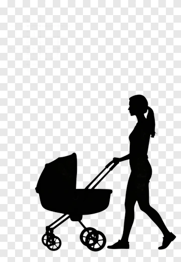 Woman Pushing A Baby Stroller PNG