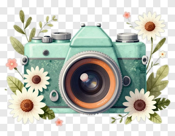 Vintage Camera Surrounded By Flowers PNG