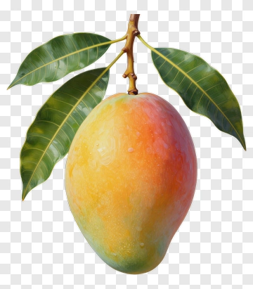Ripe Mango With Green Leaves PNG