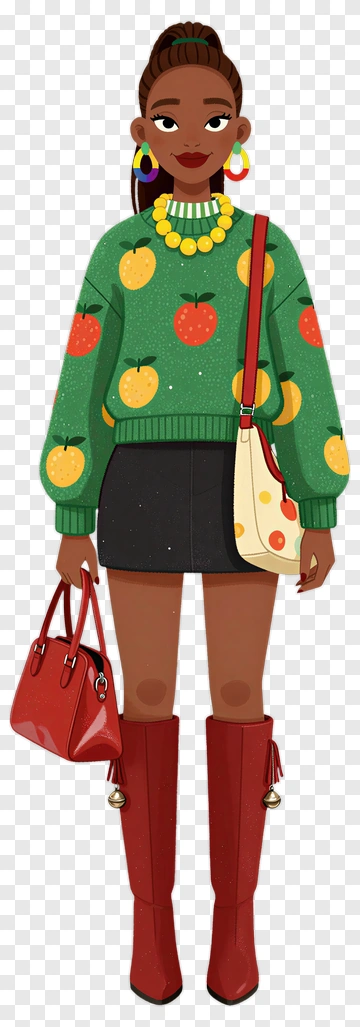 Stylish Woman In Green Sweater With Apples PNG