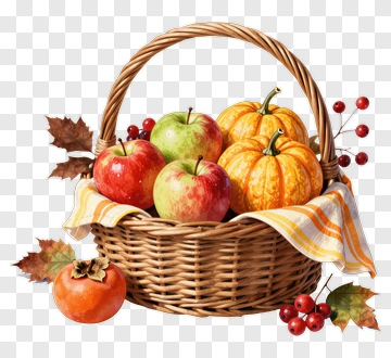 Basket Of Apples And Pumpkins PNG