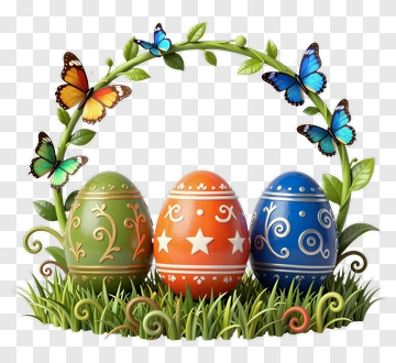 Colorful Easter Eggs Surrounded By Butterflies PNG