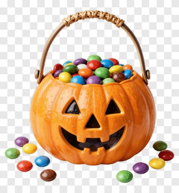 Halloween Candy Bucket Filled With Colorful Candies PNG