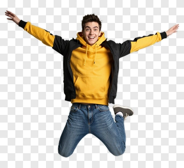 Young Man Jumping In A Yellow Hoodie PNG