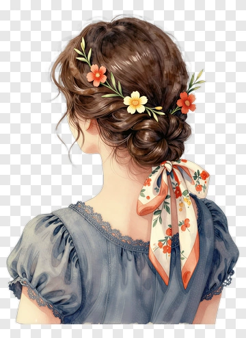 Woman With Floral Hair Accessories And A Bow PNG