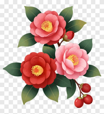 Colorful Camellia Flowers PNG