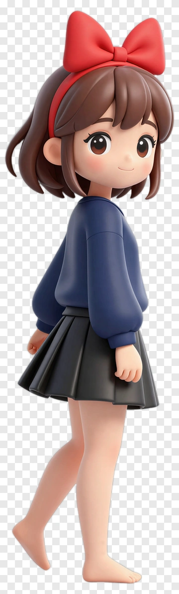 Cartoon Girl With A Red Bow And Black Skirt PNG
