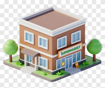 3D Supermarket Building PNG