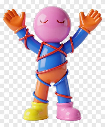 Colorful Cartoon Figure With Arms Raised PNG