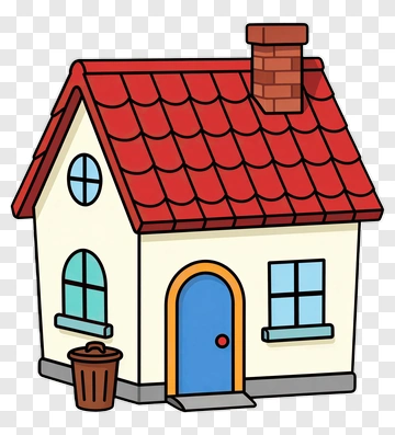 Cartoon House With A Trash Can PNG